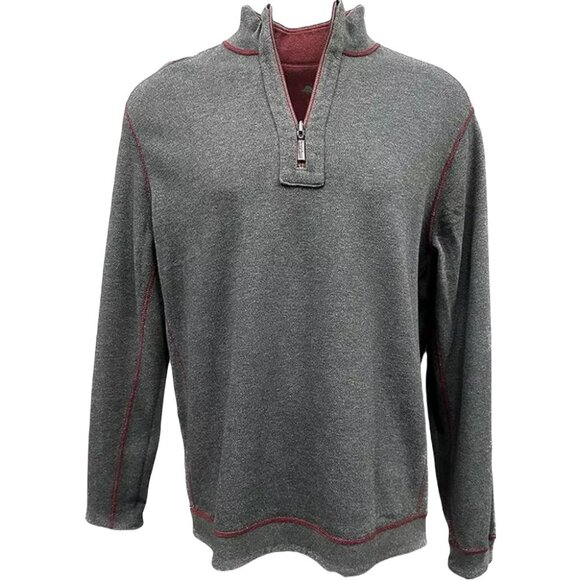 Tommy Bahama 2XB Black Cherry Heather Flipshore Reversible Half Zip Sweater - Picture 2 of 10